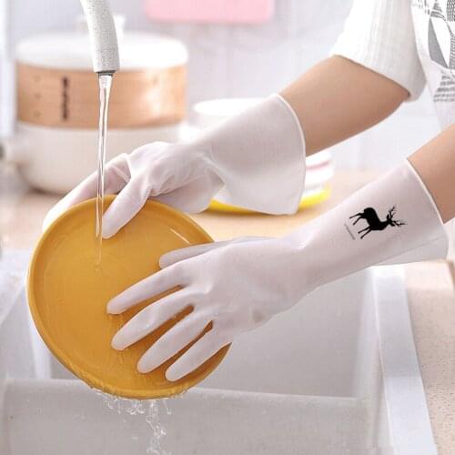 One Pair of High Quality Household Cleaning Gloves Kitchen Accessories Durable Waterproof Transparent Rubber Dishwashing Gloves