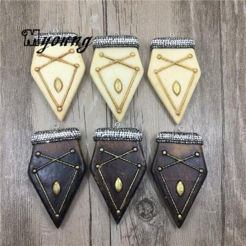 Shield Shape Dot Inlady Resin Slice Pendant With Rhinestone Paved Necklace Making Charms MY1763