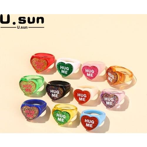 U.sun Trend Fashion Exquisite New Rings for Women Minimalist Transparent Cute Heart Rings for Teen Girls Vintage Resin Jewelry