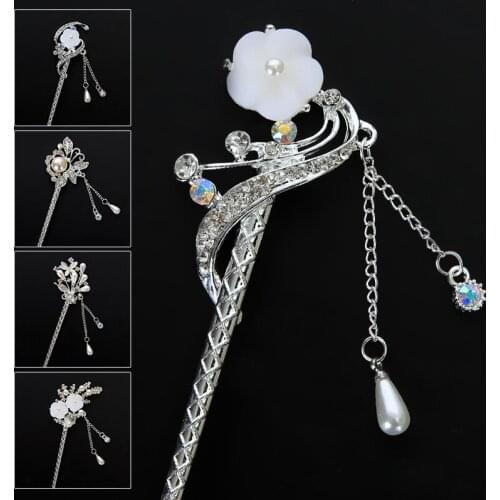 Retro Chinese Style Crystal Long Tassel Step Shake Hairpins Clips Sticks Bride Wedding Party Hair Jewelry Step shake Hairpin
