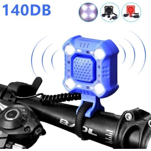 140dB Bike Bell With 4 Lamp Cycling Light Rechargeable Headlight 1200mAh Electric Horn Waterproof Bell For MTB Bike Bicycle Bell