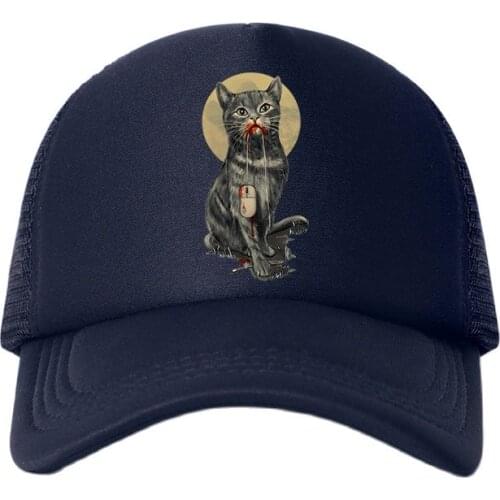 Japanese Anime Cat Casual Plain Mesh Baseball Cap Adjustable Snapback Hats for Women Men Hip Hop Trucker Cap