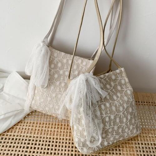 Women Shoulder Tote Lace Handbag Female Large High Vegan Quality Handmade Woven Ladies Shoulder Top-handle Bag with Purse