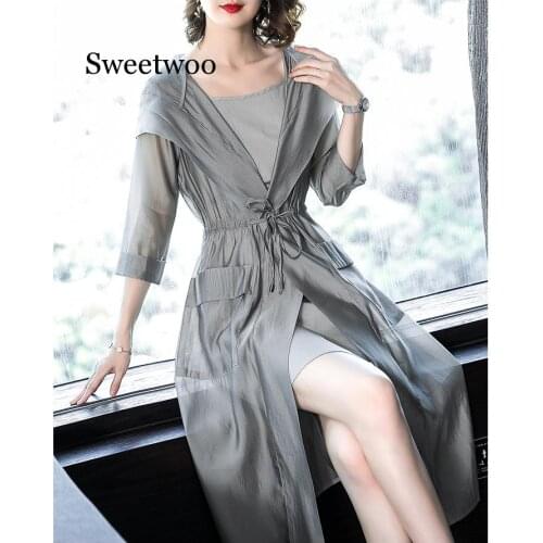 Office Lady 2 Piece Outfits For Women Elegant Celebrity Womens Sun Protection Clothing Sashes Womens Two Piece Sets 2020