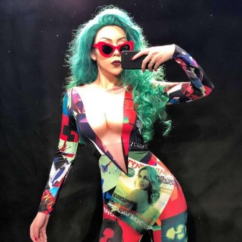 Women New Colors Sexy Jumpsuit 3D Pringting Journal Bodysuit Party Stage Performance Wear Dancer Singer Costume Show Clothing