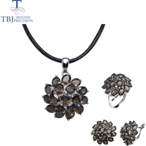 TBJ,natural smoky quartz gemstone jewelry set in 925 silver ,classic design gemstone jewelry for women with Valentine gift box