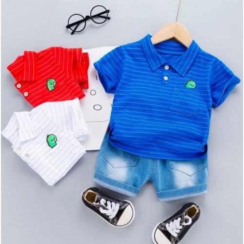 20021 Summer Toddler Baby Boys/Girls Fashion Clothing Sets Childrens Stripe T Shirt + Denim shorts 2 Pcs Suits Kids Clothes
