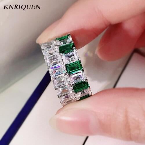 2020 Trend 925 Sterling Silver 3*5mm Simulated Moissanite Emerald Gemstone Rings for Women Cocktail Party Wedding Bands Jewelry