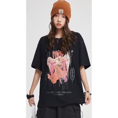 2021 Devil Print Dark High Street Short-sleeved T-shirt Loose Retro Ins Men and Women Round Neck Couple Suit Graphic T Shirts