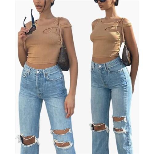 2021 Fashion Trend Women Patchwork Crop Tank Top Adults Slim Fit Hollow Out Sleeveless Solid Color U-shaped Neck Crop Camisole