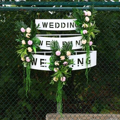 3pcs New wedding wrought iron hollow carved letter pendant floral shelf wedding stage scene layout props background decoration
