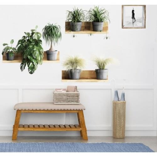 Plant Pots 3D Wall Stickers Green Plants Wall Shelf Home Decor for Living Room Bedroom Decoration Art Decals Mural paper
