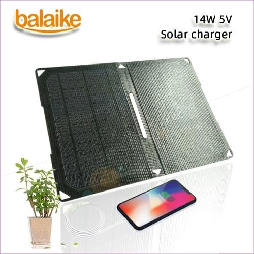 Balaike solar battery charger 14W 5V Solar Panel Black Folding Charger Mobile Power contain 2 pcs panel solar for mobile phone