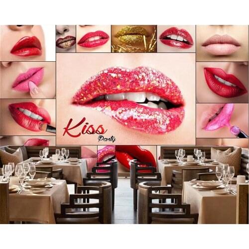 Beibehang Custom wallpaper 3D fashion red lips bar nightclub background wall personality hotel decoration mural papel de parede