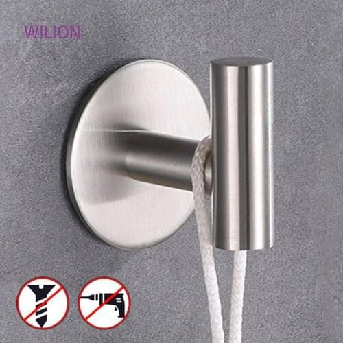 1pcs No Drilling Brushed Polished With Self Adhesive Tape Bathroom Robe Hook Kitchen Holder Stainless Steel Material