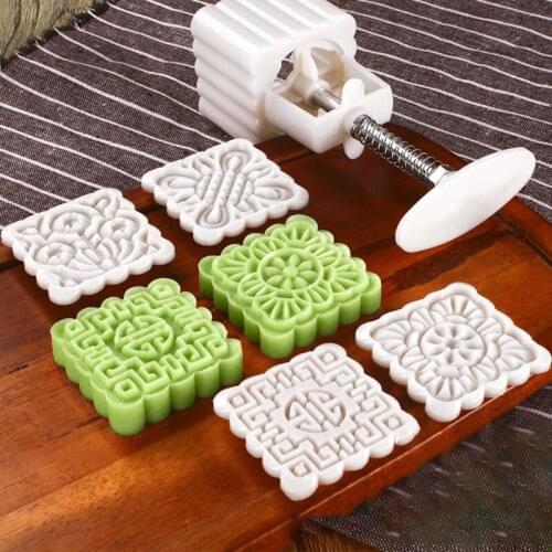 DIY 3D Mooncake Mould Set Flowers and Grass Pattern Shape Moon Cake Mold Press Safe Cookie Molds for Mid-Autumn Festival