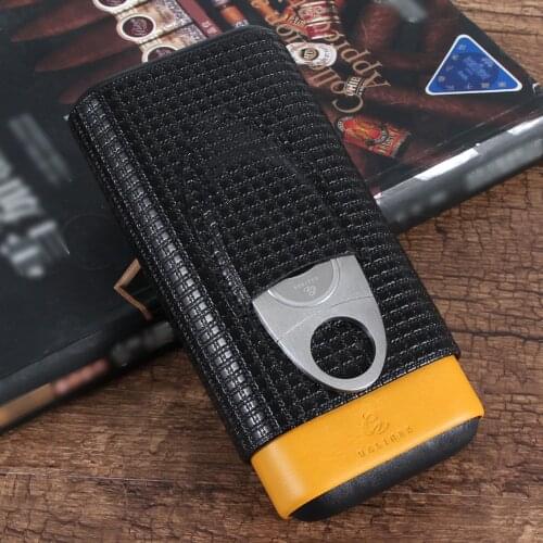 GALINER Portable Cedar Wood Cigar Case Leather 3 Tube Cigars Case Box Travel Humidor W/ Sharp Cigar Cutter For COHIBA Cigars