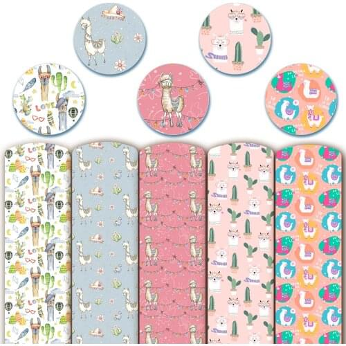 Alpaca cactus Print PU Leather Fabric Pink Alpaca Faux Artificial Synthetic PU Leather Fabric DIY Sewing Bag Material