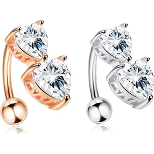 JUNLOWPY Drop Belly Button Ring 14G Heart Belly Piercing Dangle Flower Navel Piercing Rose Gold Sexy Navel Bar Cute Belly Ring