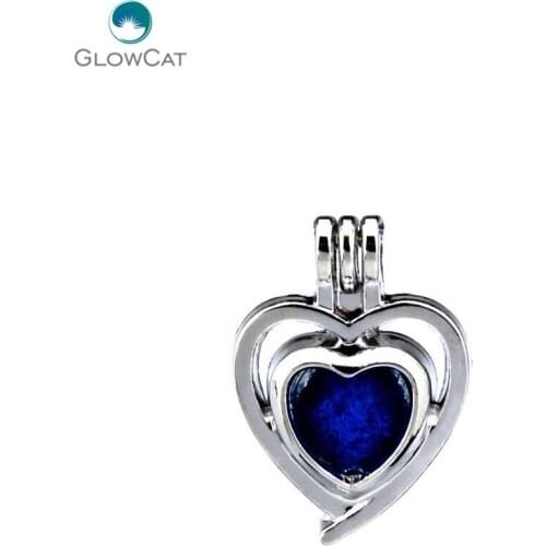 K229 5pcs/lot Silver Alloy 23mm Heart Locket Women Pearl Stone Cage Pendant Fairytale Party Essential Oil Diffuser