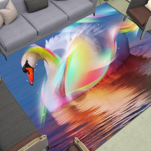 Rainbow Swan Area Rugs Large Anti Slip Streamer Floor Mats Water Ripple Home Living Room Bedroom Hallway Dormitory Print Carpet