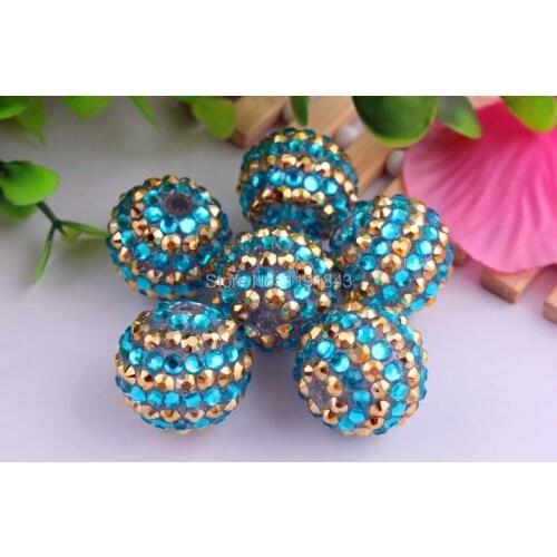 Kwoi vita Summer Color 20mm 100pcs/lot aque/gold color Chunky Resin Rhinestone Beads Ball for Kids Girls Jewelry Making