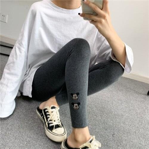 Girl cartoon Mickey embroidered thread leggings spring and autumn new style cotton slim slimming nine-point pants womens tights