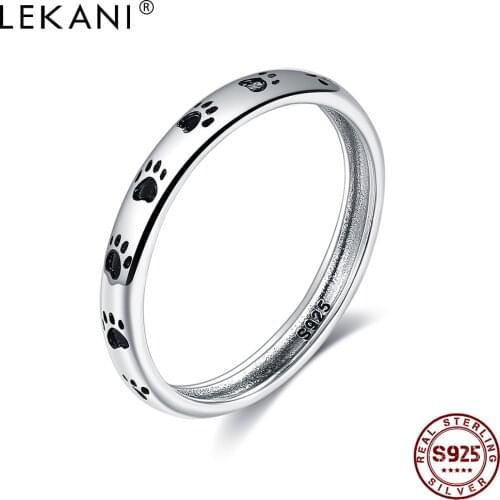 LEKANI 925 Sterling Silver Stackable Cute Cat Footprints Finger Rings For Women Wedding Ring Fine Jewelry Valentines Day Gift