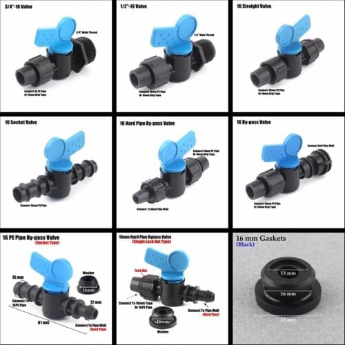 2pcs 16mm PE Pipe Drip Irrigation Tape Hose Connectors Micro Irrigation Nut Lock Ball Valve Joints Hi-Quality Pipe Water Switch