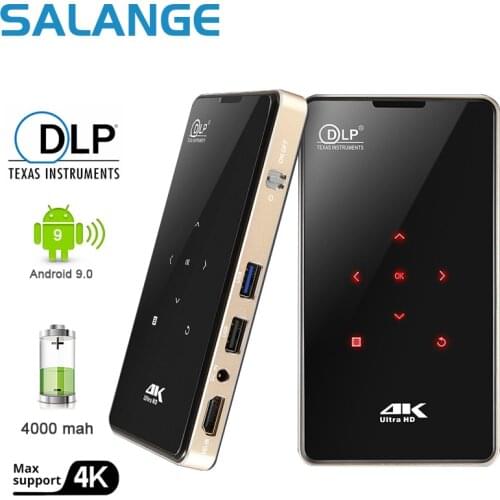 Salange DLP Projector Bluetooth,Android 9.0 4000mAh battery,Support Miracast Airplay Handheld Mobile Projector WIFI Video Beamer