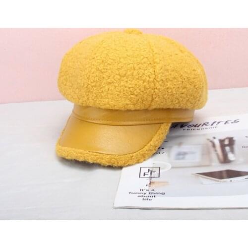 Fashion PU Leather Military Hat Autumn Winter Wool Sailor Hat For Women Men Flat Top Beret Female Travel Cadet Hat Captain Cap