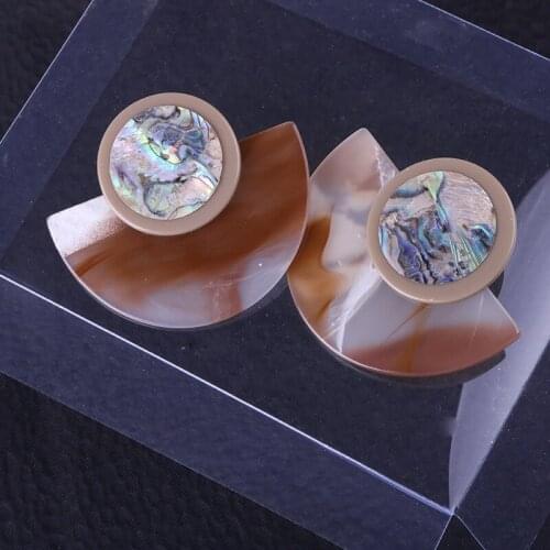 Fashion Ins Cool Wind Geometric Circular Earrings Texture Acrylic Acetate Texture Half-Round Plate Earrings Jewelry