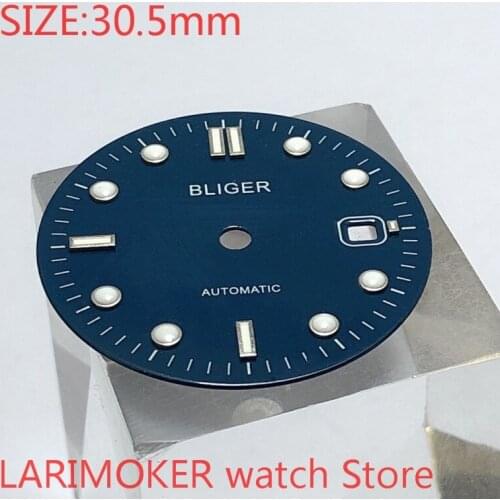 BLIGER sterile 30.5mm square dial date kit ETA 2824/2836 Miyota 8215/8205/821A movement mens watch night plate part blue