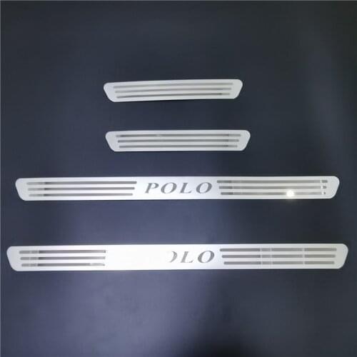 For VOLKSWAGEN VW POLO 2009-2017 2018 2019 Door Sill Scuff Plate Trim Stainless Threshold Kick Pedal Protectors Car Accessories