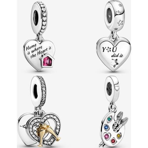 2021 New 925 Sterling Silver Love My Home Heart Dangle Charm Fit pandora Bracelet Artists Palette Dangle Charm DIY Jewelry