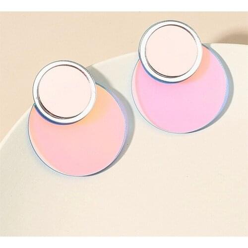 New Punk Laser Colorful Acrylic Earrings For Women Personality Geometric Round Dangle Drop Earrings Fashion Party Jewelry Gifts