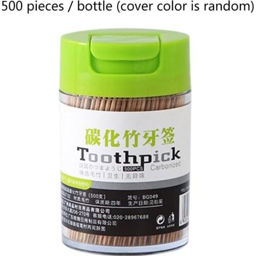 500Pcs Disposable Carbonized Bamboo Wooden Toothpicks Ultra-Thin Double Head Pointed Stick with Dispenser Home Restaurant LXAF