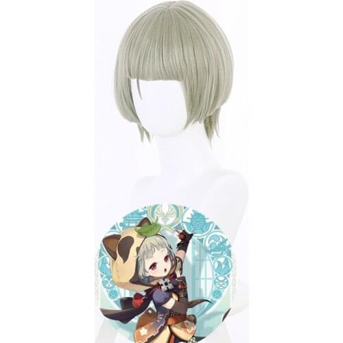 Game Genshin Impact Sayu Cosplay Wig Sayu Cosplay Wig 35cm Grey Bob Women Headwear Short Heat Resistant Synthetic Hair + Wig Cap
