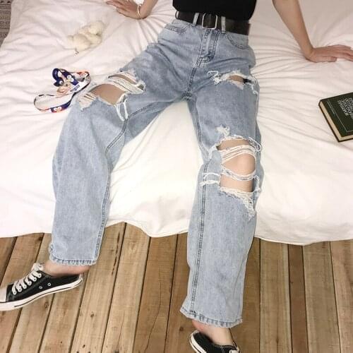 2020 New High Waist Ripped Jeans Ladies Hip Hop Loose Jeans 5XL Ladies Pants Retro Women Ragged Pants Streetwear