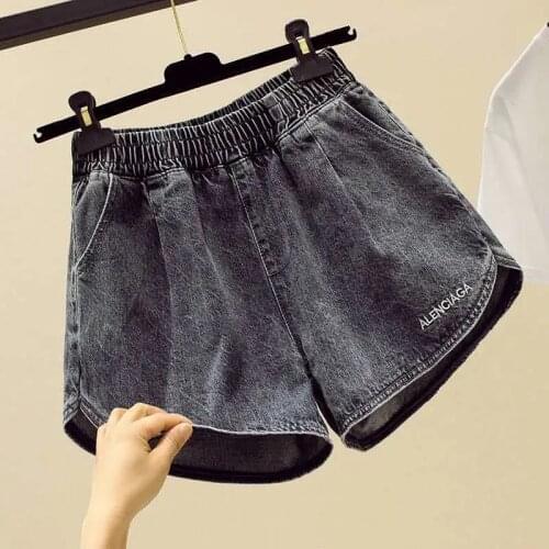 High Waist Elastic Waist Was Thin Plus Size Denim Shorts Women 2021 New Black Summer Loose Straight Ins Tide
