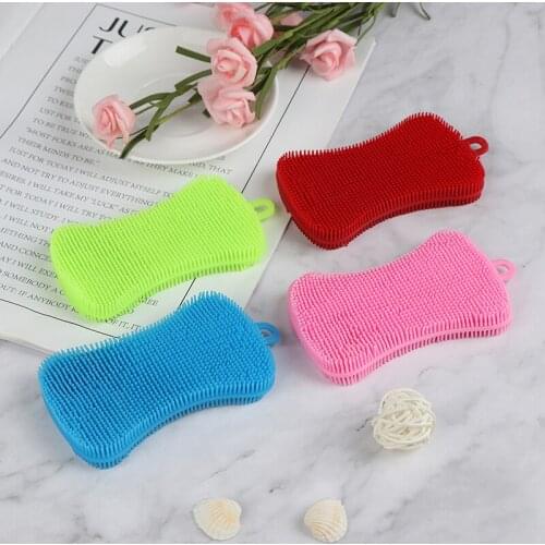 1/4Pc Silicone Dish Washing Brush Pot Pan Sponge Scrubber Silicone Scouring Pad Fruit Pot Pan Wash Brushes Kitchen Cleaning Tool