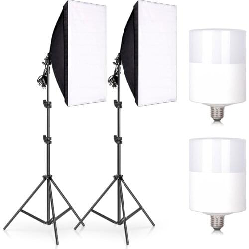 2pcs Photography 50x70CM Softbox Continuous Lighting Kits Professional Light System E27 Socket Photographic Bulbs Photo Studio