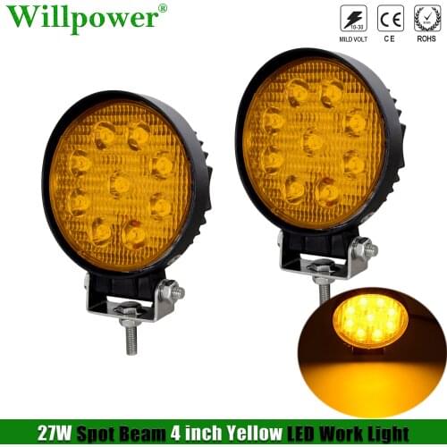 Offroad Car 27W 4" Spotlight Yellow Light Headlights For Jeep 4X4 Truck 4WD SUV Driving Fog Lamp UTV ATV Amber LED Work Light
