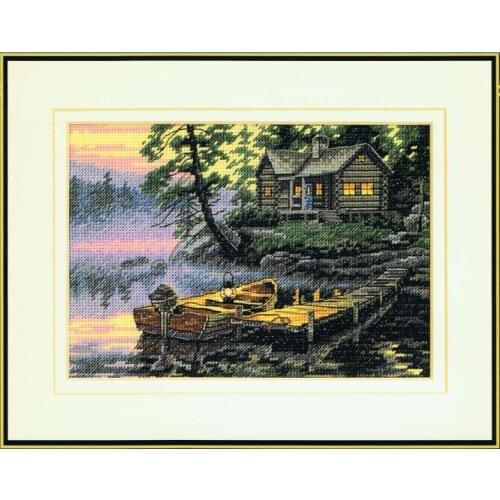 Higher quality cotton threads Beautiful Lovely Counted Cross Stitch Kit Morning Lake Village Boat Vessel House Cottage dim 65091