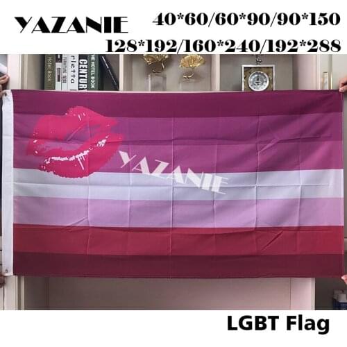 YAZANIE LGBT Rainbow Homosexual Lipstick Kiss Lip Lesbian Pride Rainbow Flag Digital Printed Polyester Sports Flags and Banners