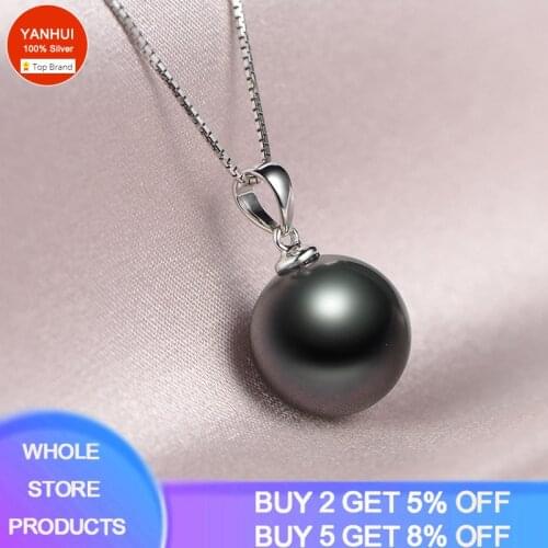 YANHUI Female Black Pearl Pendant Necklace With Certificate 925 Sterling Silver Wedding Necklace For Women Bridal Chain Necklace