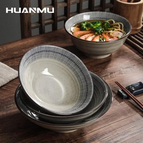 Japanese-Style Noodle Bowl Household Large Soup Bowl Ceramic Instant Ramen Noodle Bowl Stripe Hat Tableware Underglaze