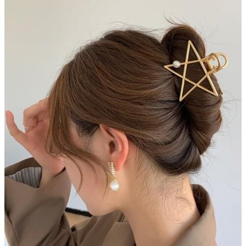 Women Girls Geometric Hair Claw Clamps Metal Hair Crab Moon Shape Hairpin Solid Color Hair ClipLarge Size Hair Accessories