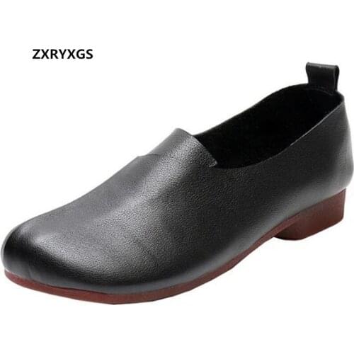 New Full Top Soft Cowhide Spring Autumn Shoes Woman Flats Soft Sole Widen Comfortable Shoes Casual Big Size Women Leather Shoes