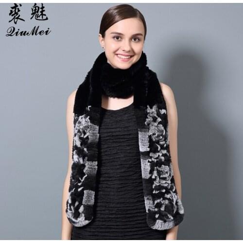 Womens Fur Scarves & Shawls Lengthen Genuine Rex Rabbit Fur Knitting Scarves 2018 New Russian Female Warm Scarf Real Fur